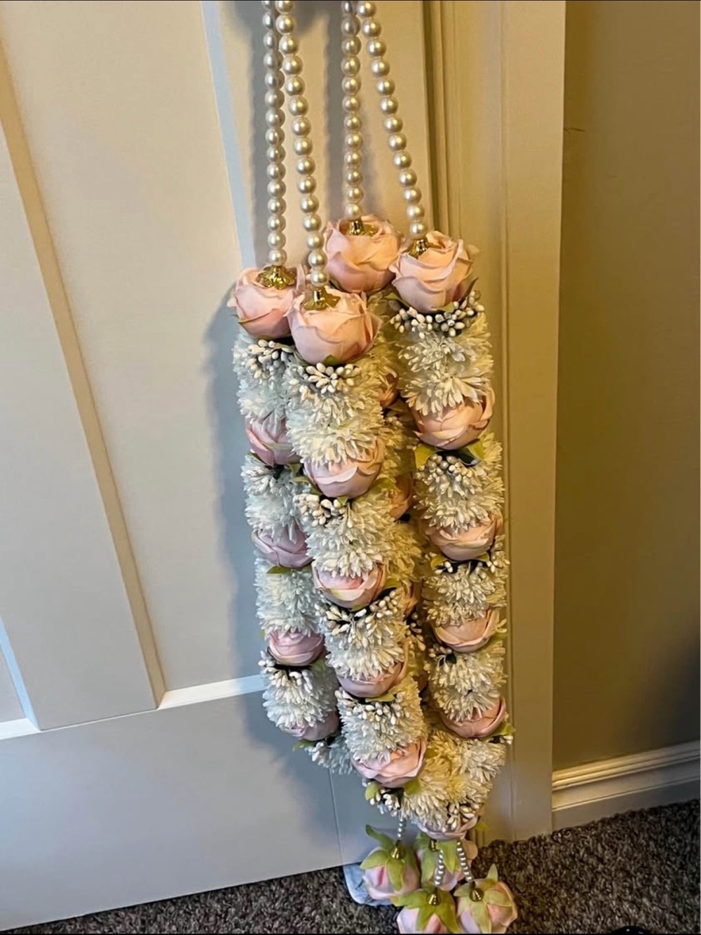 Handcrafted Pink and Cream Floral Door Garland -